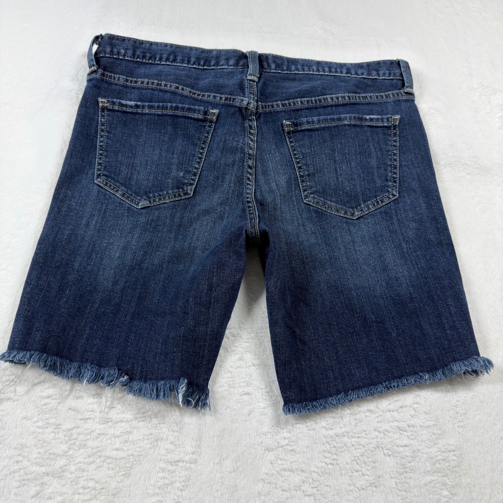 Mossimo Boyfriend Denim Shorts Womens 8 Dark Wash Blue Excellent Raw Hem Stretch - Picture 6 of 11